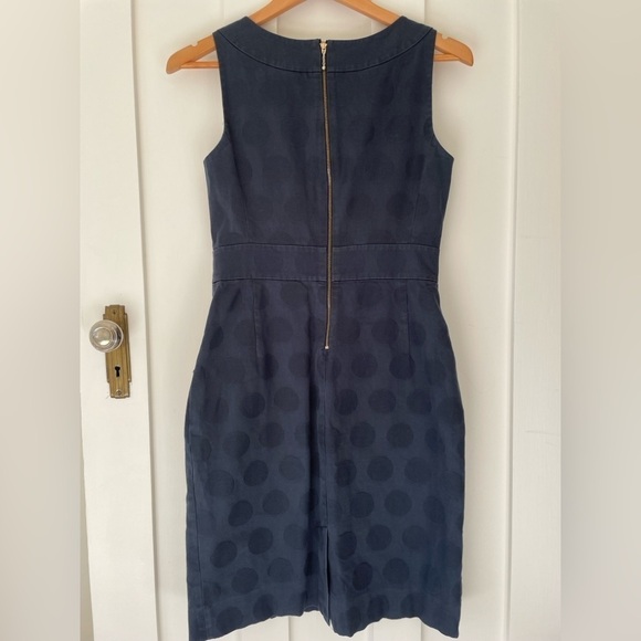 Kate Spade Navy Tonal Polka Dot Jacquard Cotton Tailored Pencil Dress - Picture 6 of 8